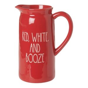 RARE Rae Dunn Red, White and Booze Ceramic Pitcher NEW